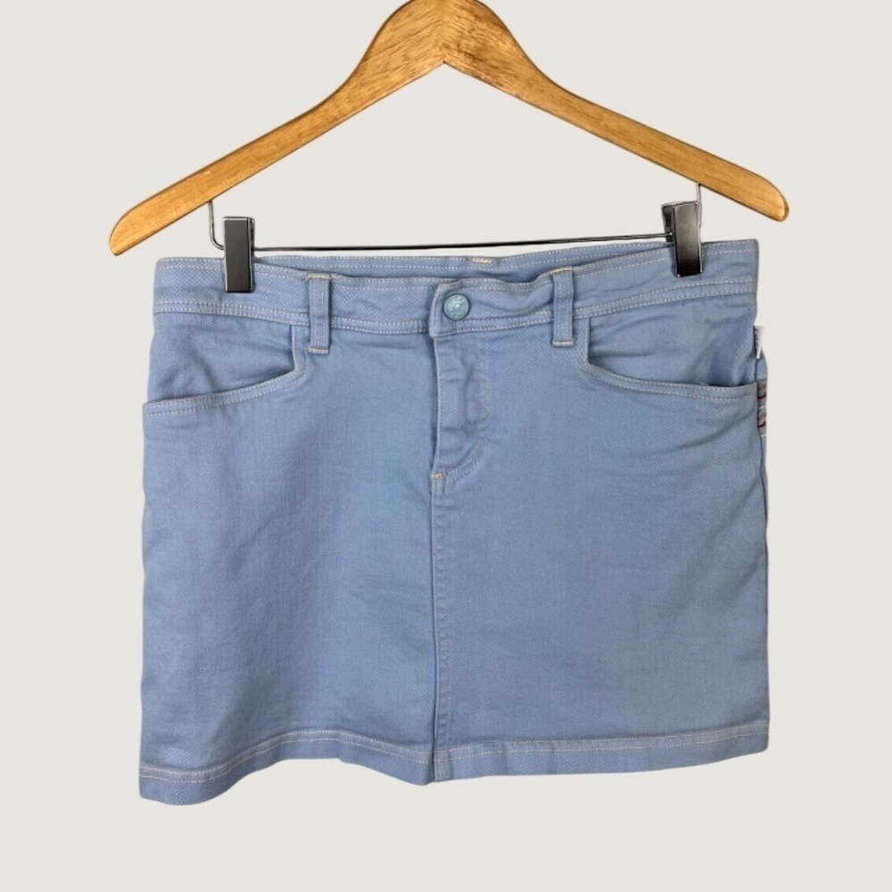 Roxy Denim Skirt Women Size 5 Light Blue Mini Embroidered Y2K Surf Skate Stretch